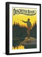 Deschutes River - Bend, Oregon - Fisherman Casting-Lantern Press-Framed Art Print