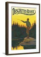 Deschutes River - Bend, Oregon - Fisherman Casting-Lantern Press-Framed Art Print