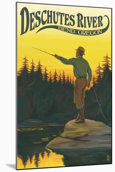 Deschutes River - Bend, Oregon - Fisherman Casting-Lantern Press-Mounted Art Print