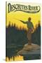 Deschutes River - Bend, Oregon - Fisherman Casting-Lantern Press-Stretched Canvas