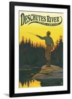 Deschutes River - Bend, Oregon - Fisherman Casting-Lantern Press-Framed Art Print