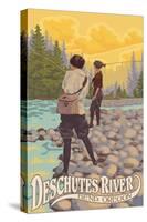 Deschutes River - Bend, Oregon - Women Fishing-Lantern Press-Stretched Canvas