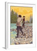 Deschutes River - Bend, Oregon - Women Fishing-Lantern Press-Framed Art Print