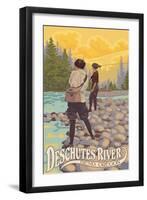 Deschutes River - Bend, Oregon - Women Fishing-Lantern Press-Framed Art Print