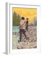 Deschutes River - Bend, Oregon - Women Fishing-Lantern Press-Framed Art Print
