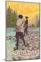 Deschutes River - Bend, Oregon - Women Fishing-Lantern Press-Mounted Art Print