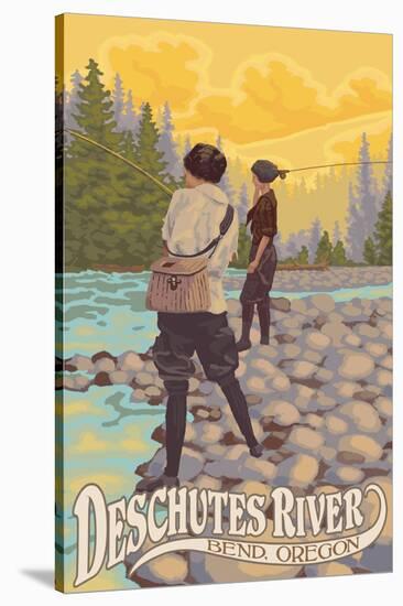 Deschutes River - Bend, Oregon - Women Fishing-Lantern Press-Stretched Canvas