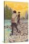 Deschutes River - Bend, Oregon - Women Fishing-Lantern Press-Stretched Canvas