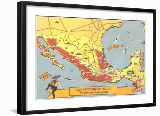 Descriptive Map of Mexico-null-Framed Art Print