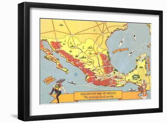 Descriptive Map of Mexico-null-Framed Art Print