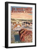 Desert and Antelope - Petrified Forest National Park-Lantern Press-Framed Art Print