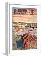 Desert and Antelope - Petrified Forest National Park-Lantern Press-Framed Art Print