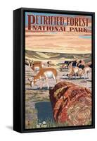 Desert and Antelope - Petrified Forest National Park-Lantern Press-Framed Stretched Canvas