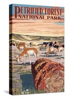 Desert and Antelope - Petrified Forest National Park-Lantern Press-Stretched Canvas