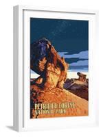 Desert at Dusk - Petrified Forest National Park-Lantern Press-Framed Art Print