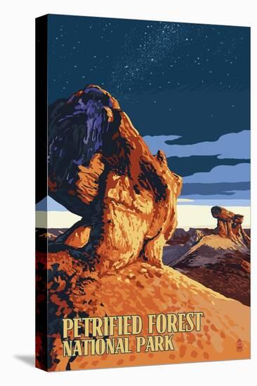 Desert at Dusk - Petrified Forest National Park-Lantern Press-Stretched Canvas