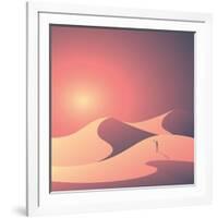 Desert Landscape Vector Background. Natural Sand Dunes in Sunset Wallpaper with Explorer. Eps10 Vec-MJgraphics-Framed Art Print