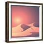 Desert Landscape Vector Background. Natural Sand Dunes in Sunset Wallpaper with Explorer. Eps10 Vec-MJgraphics-Framed Art Print