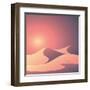 Desert Landscape Vector Background. Natural Sand Dunes in Sunset Wallpaper with Explorer. Eps10 Vec-MJgraphics-Framed Art Print