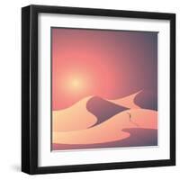 Desert Landscape Vector Background. Natural Sand Dunes in Sunset Wallpaper with Explorer. Eps10 Vec-MJgraphics-Framed Art Print