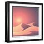 Desert Landscape Vector Background. Natural Sand Dunes in Sunset Wallpaper with Explorer. Eps10 Vec-MJgraphics-Framed Art Print