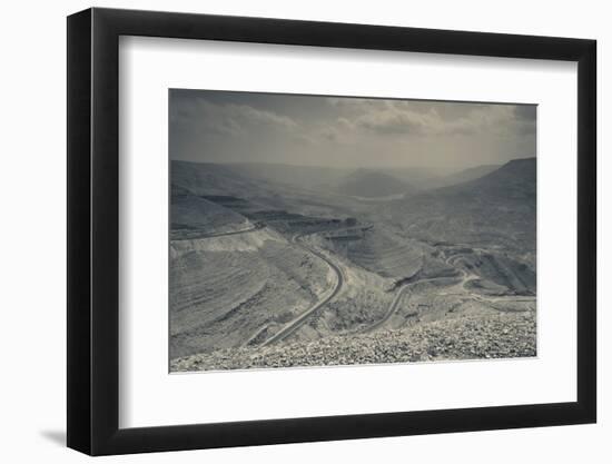 Desert landscape with highway, Wadi Mujib, Kings Highway, Jordan-null-Framed Photographic Print