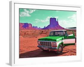 Desert Scene with Classic Truck in America-Salvatore Elia-Framed Photographic Print