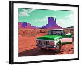 Desert Scene with Classic Truck in America-Salvatore Elia-Framed Photographic Print