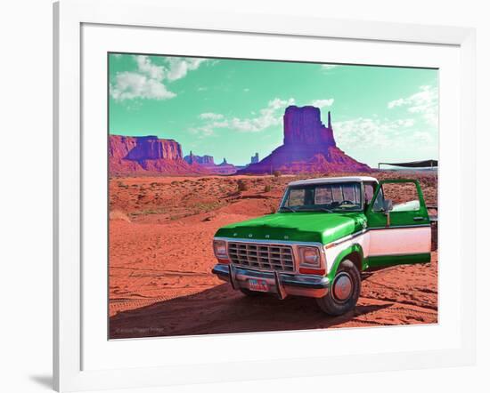 Desert Scene with Classic Truck in America-Salvatore Elia-Framed Photographic Print