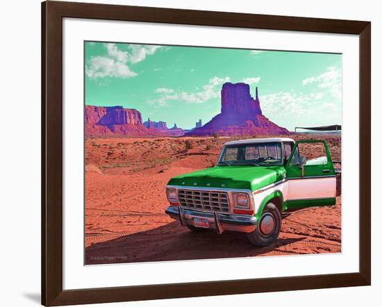 Desert Scene with Classic Truck in America-Salvatore Elia-Framed Photographic Print