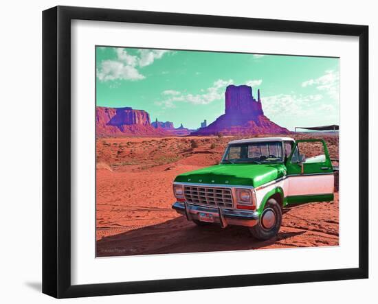 Desert Scene with Classic Truck in America-Salvatore Elia-Framed Premium Photographic Print