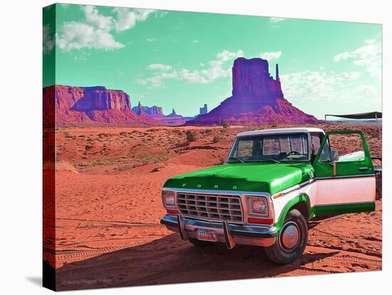 Desert Scene with Classic Truck in America-Salvatore Elia-Stretched Canvas