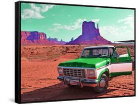 Desert Scene with Classic Truck in America-Salvatore Elia-Framed Stretched Canvas