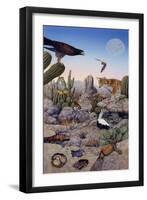 Desert Scene with Falcon and Cactus, a Fox and Other Desert Animals-Tim Knepp-Framed Giclee Print