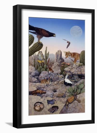 Desert Scene with Falcon and Cactus, a Fox and Other Desert Animals-Tim Knepp-Framed Giclee Print