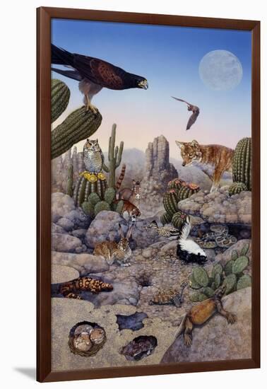 Desert Scene with Falcon and Cactus, a Fox and Other Desert Animals-Tim Knepp-Framed Giclee Print