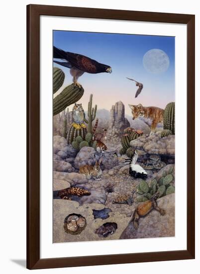 Desert Scene with Falcon and Cactus, a Fox and Other Desert Animals-Tim Knepp-Framed Giclee Print