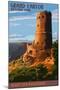Desert View Watchtower - Grand Canyon-Lantern Press-Mounted Art Print