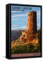 Desert View Watchtower - Grand Canyon-Lantern Press-Framed Stretched Canvas