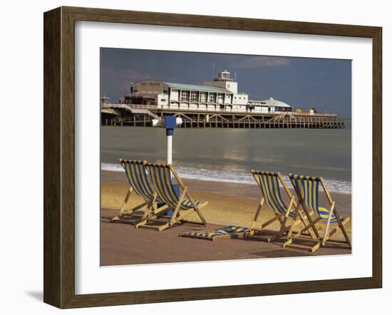 Deserted Beach and Pier Theatre, West Cliff, Bournemouth, Dorset, England, UK-Pearl Bucknall-Framed Photographic Print