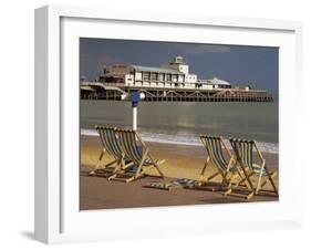 Deserted Beach and Pier Theatre, West Cliff, Bournemouth, Dorset, England, UK-Pearl Bucknall-Framed Photographic Print