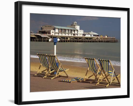 Deserted Beach and Pier Theatre, West Cliff, Bournemouth, Dorset, England, UK-Pearl Bucknall-Framed Photographic Print