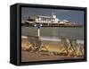 Deserted Beach and Pier Theatre, West Cliff, Bournemouth, Dorset, England, UK-Pearl Bucknall-Framed Stretched Canvas