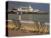 Deserted Beach and Pier Theatre, West Cliff, Bournemouth, Dorset, England, UK-Pearl Bucknall-Stretched Canvas