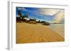 Deserted Morning Beach With Golden Sand And Footprints-vitalytitov-Framed Photographic Print