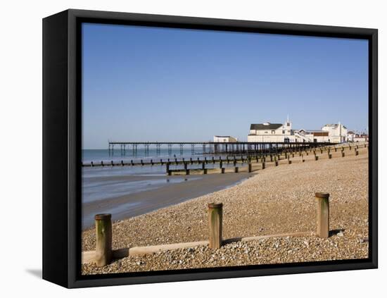 Deserted Pebble Beach at Low Tide and Pier from East Side, Bognor Regis, West Sussex, England, UK-Pearl Bucknall-Framed Stretched Canvas