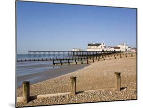 Deserted Pebble Beach at Low Tide and Pier from East Side, Bognor Regis, West Sussex, England, UK-Pearl Bucknall-Mounted Photographic Print