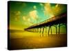 Deserted Pier under Turquoise Sky-Jan Lakey-Stretched Canvas