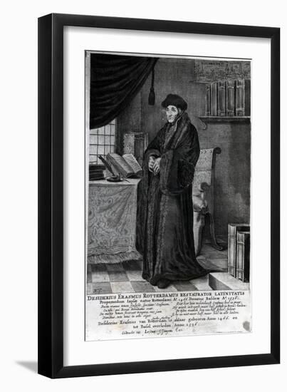 Desiderius Erasmus, 'Restorer of the Latin Language' (Engraving)-Dutch-Framed Premium Giclee Print