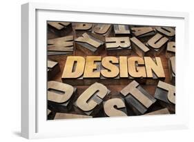 Design Concept in Vintage Letterpress Wood Printing Blocks-PixelsAway-Framed Art Print